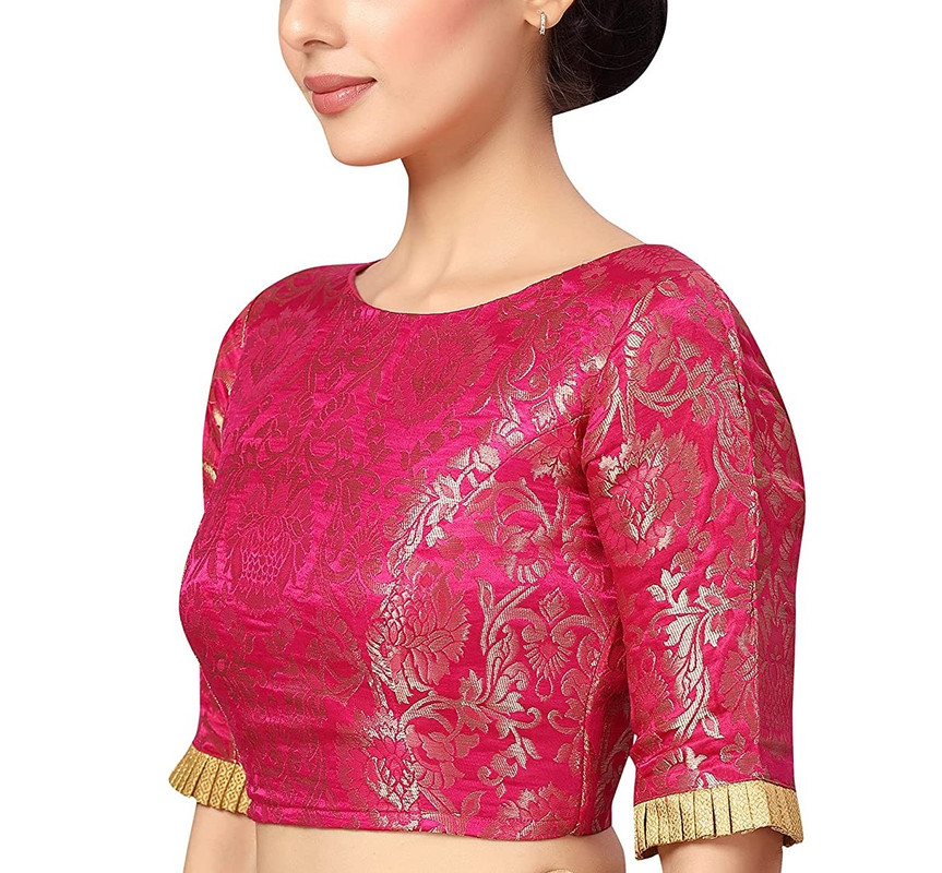 Brocade Saree Blouse Beautiful Lehenga Crop Top Ethnic Choli Boat Neck Partywear - Picture 22 of 110