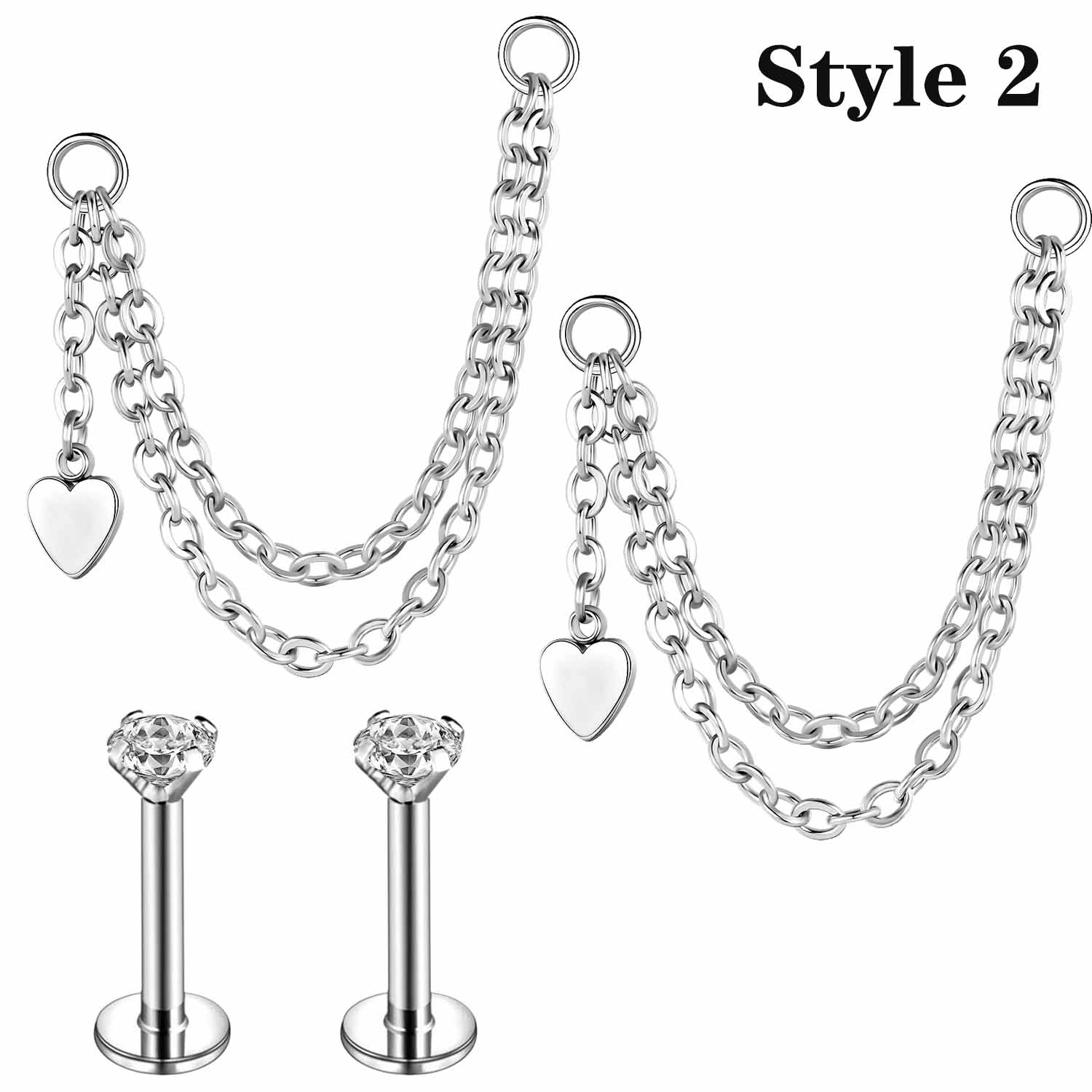 4Pcs/Lot Stainless Steel Stud Earrings Connector Chains CZ Helix Conch Piercing - Picture 24 of 28