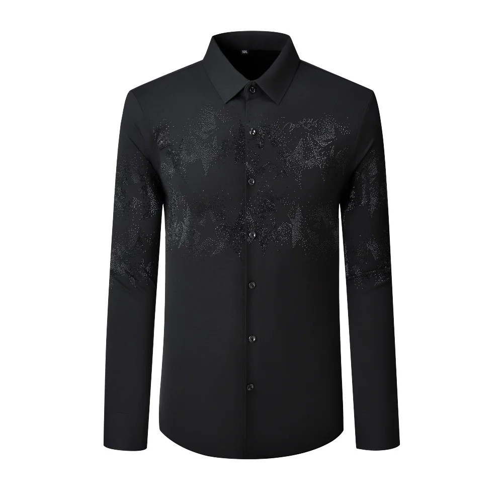 Men Luxury Fashion Trendy Star Sky Diamonds Rhinestone Casual Button Down Shirt
