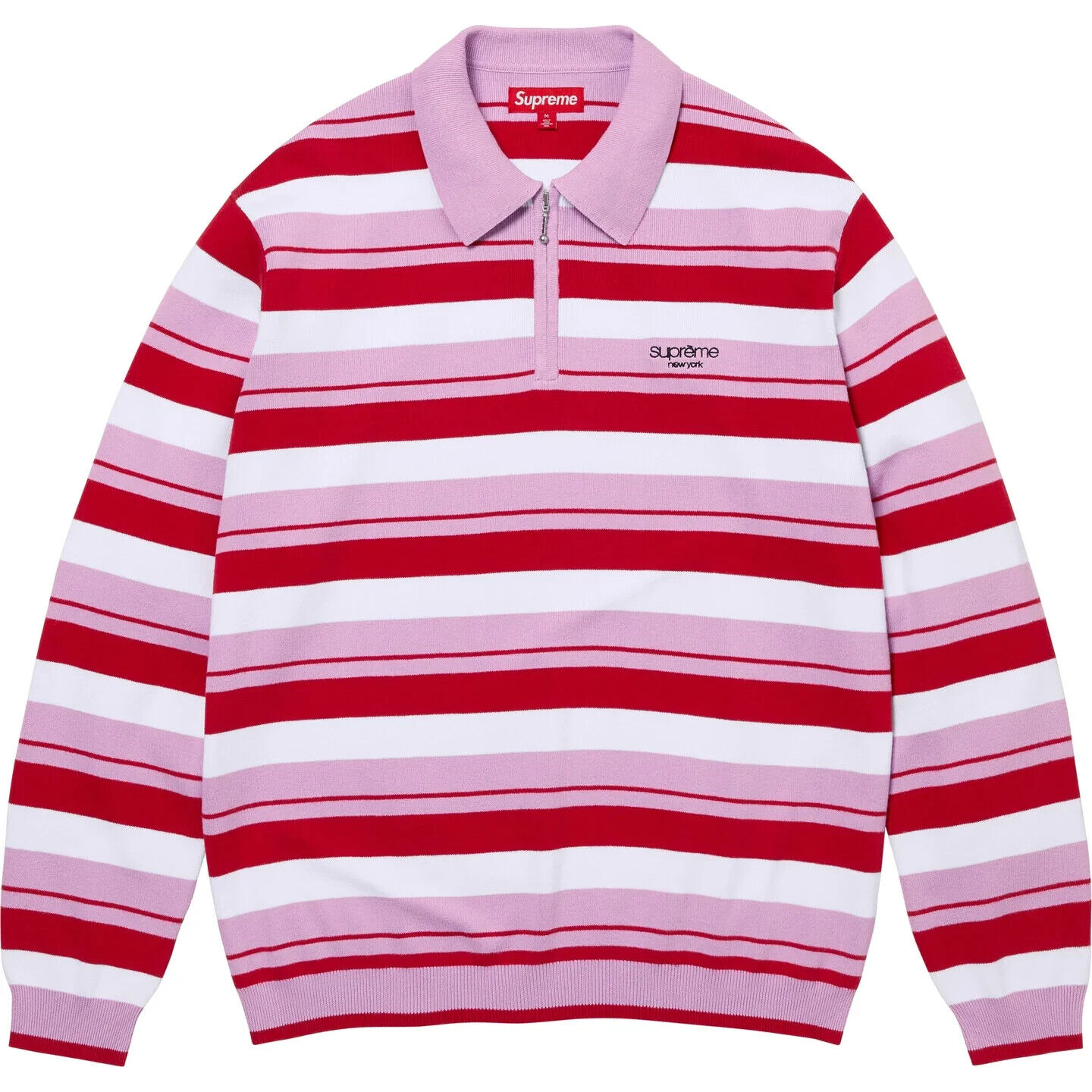 Supreme Stripe Zip L/S Polo Black Navy Pink 3colors FW24 | eBay UK