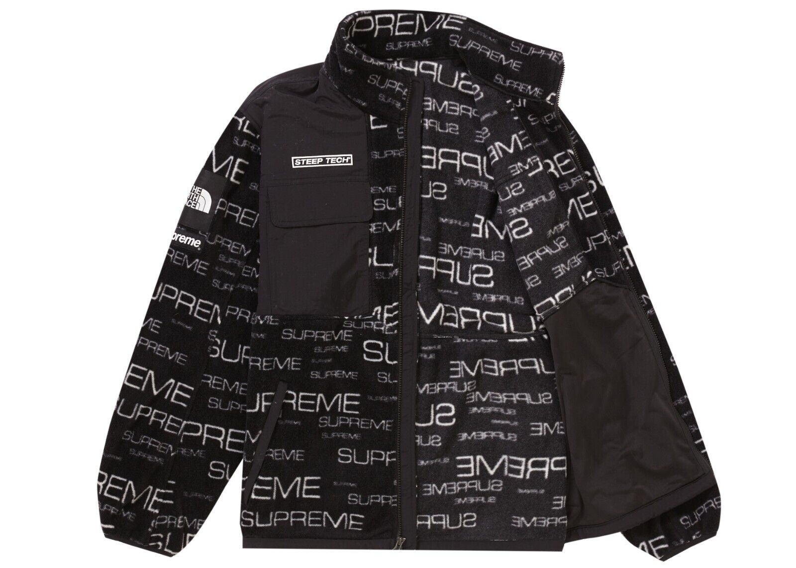 Supreme The North Face Steep Tech Fleece Jacket Black white Teal
