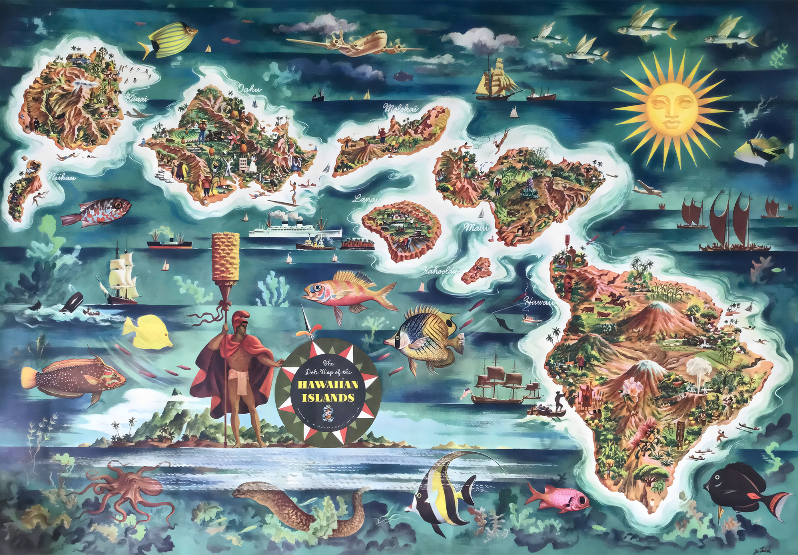 Dole Map of Hawaiian Islands Poster Tropical Wall Art - 16x12