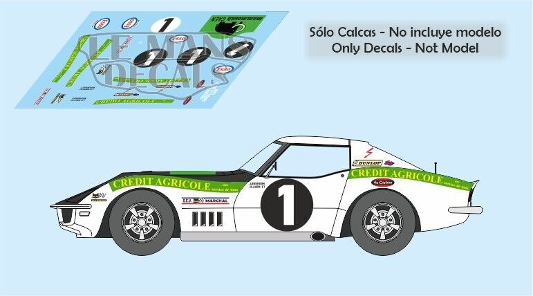 Decals Le Mans Per Corvette C3 1970 - Scale 1/24, 1/18, 1/32, 1/43, 1/2, Slot Car