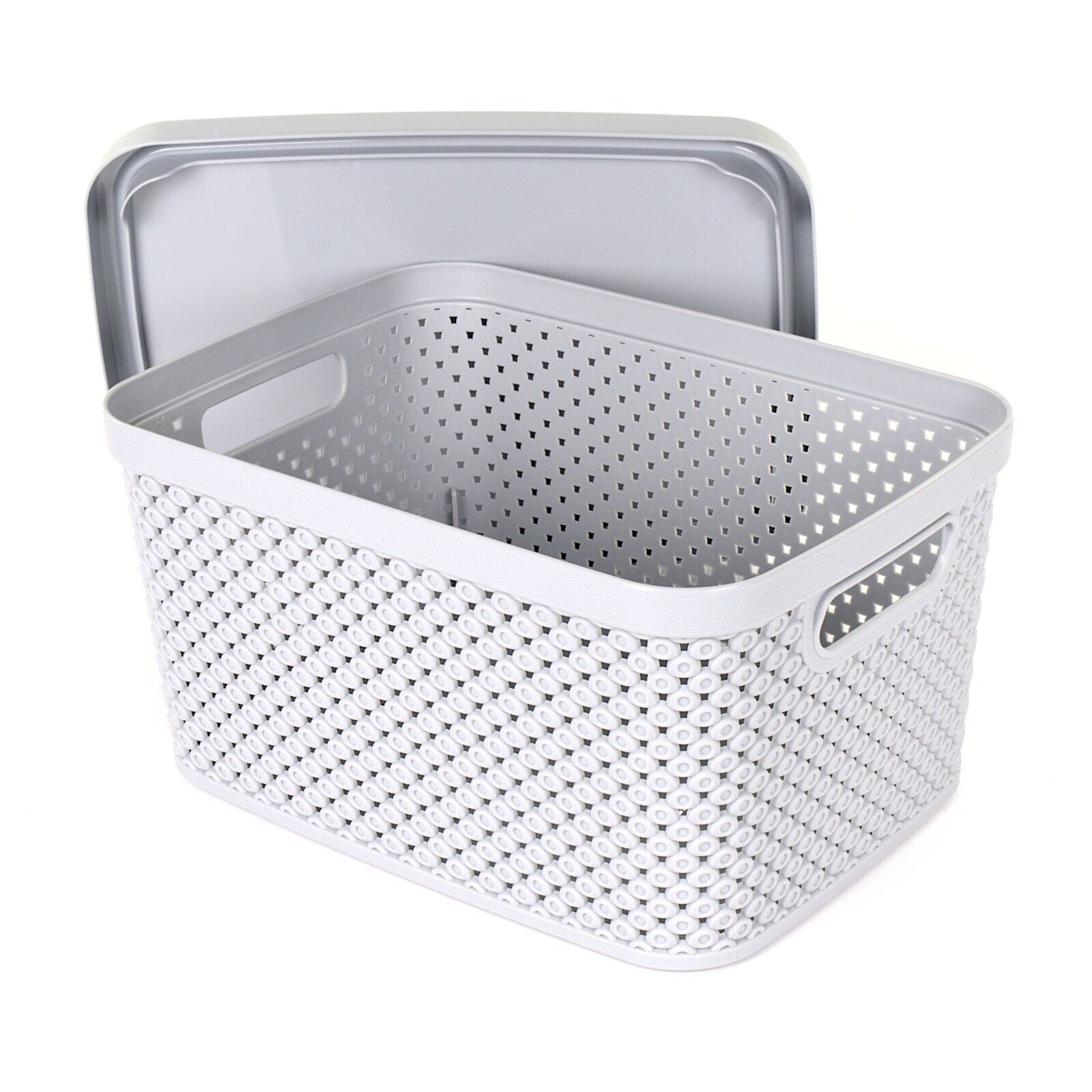 Panier De Rangement KADAX Avec Couvercle - 6 Litres - Plastique Imitation Osier - Blanc - Pour Salle De Bain, Cuisine, Chambre
