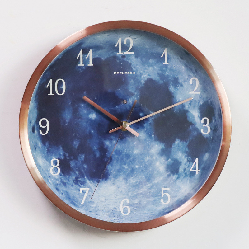 12-inch Wall Clock For Home Decoration Blue Moon Sound Control Luminous Simple M - Picture 7 of 9