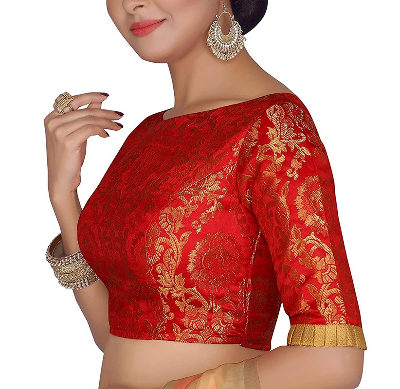 Brocade Saree Blouse Beautiful Lehenga Crop Top Ethnic Choli Boat Neck Partywear - Picture 104 of 110