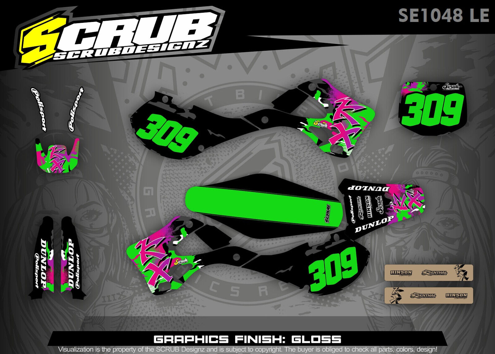 Graphics + Seat Cover KX125 KX250 1999 2000 2001 2002 Kawasaki KX 125 250 SCRUB!