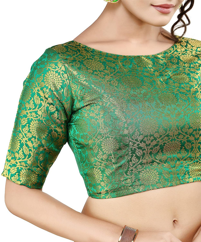 Women's Brocade Saree Blouse Bollywood Ethnic Lehenga Crop Top Tunic Partywear - Picture 34 of 98
