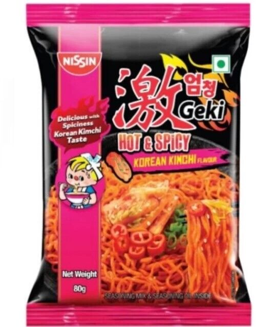 Nissin Geki Hot & Spicy Korean Kimchi Noodles With Seasoning Mix