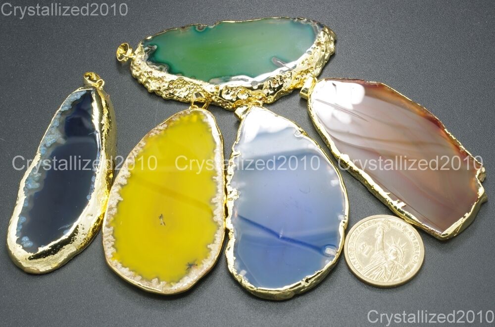 Lot De Tranches D'agate De Quartz Druzy - Perles Pour Bijoux - 42x77mm - Neuf
