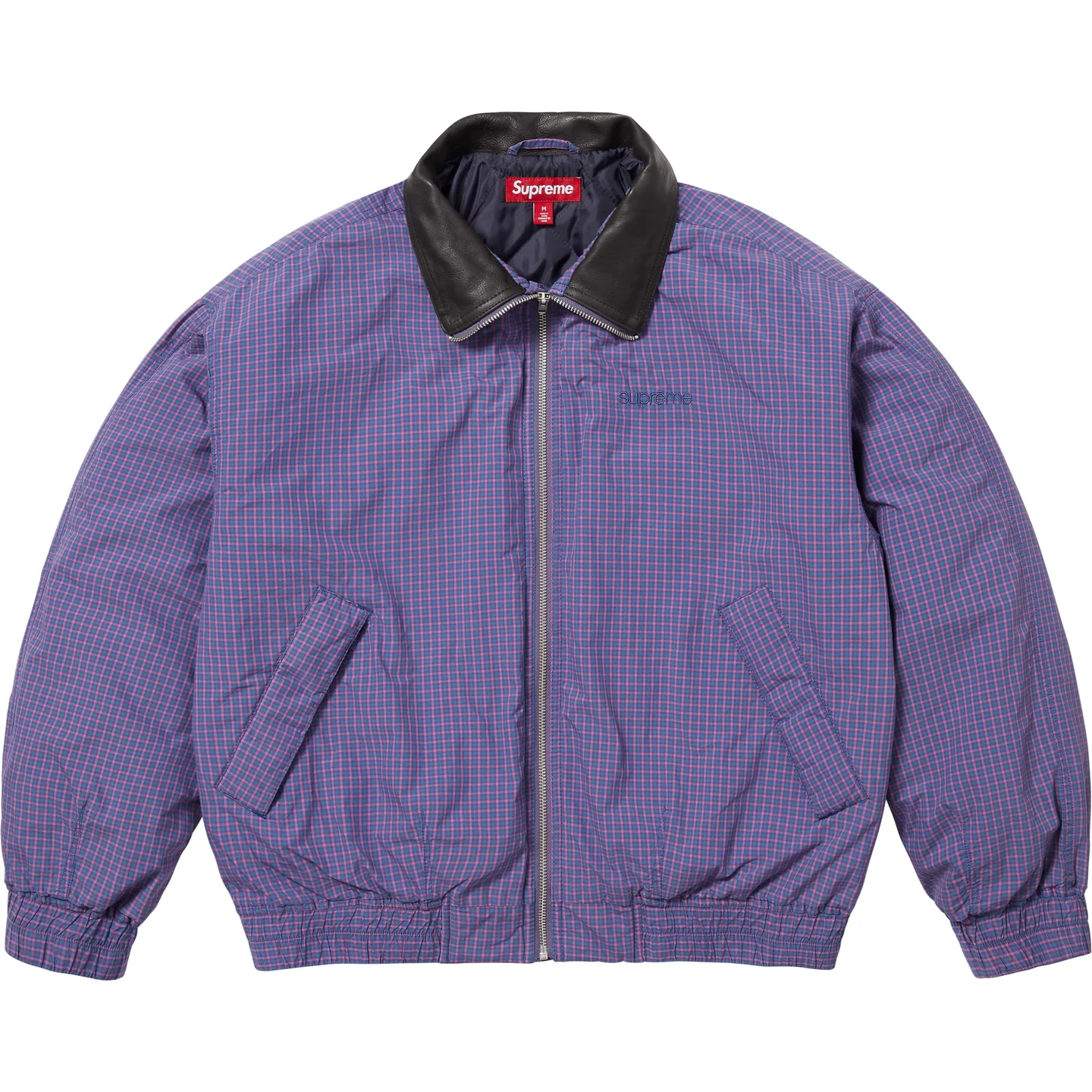 Supreme Leather Collar Utility Jacket Black Olive Blue Plaid