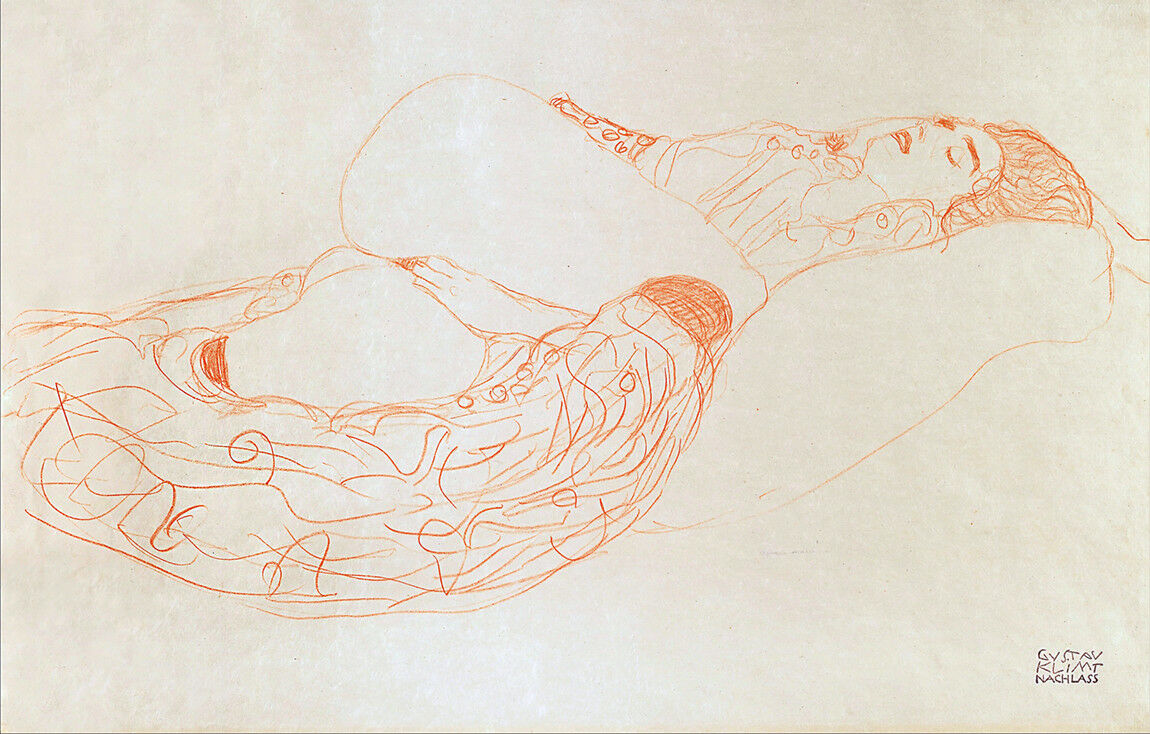 GUSTAV KLIMT RECLINING SEMI NUDE SKETCH ART NOUVEAU GICLEE PRINT FINE CANVAS