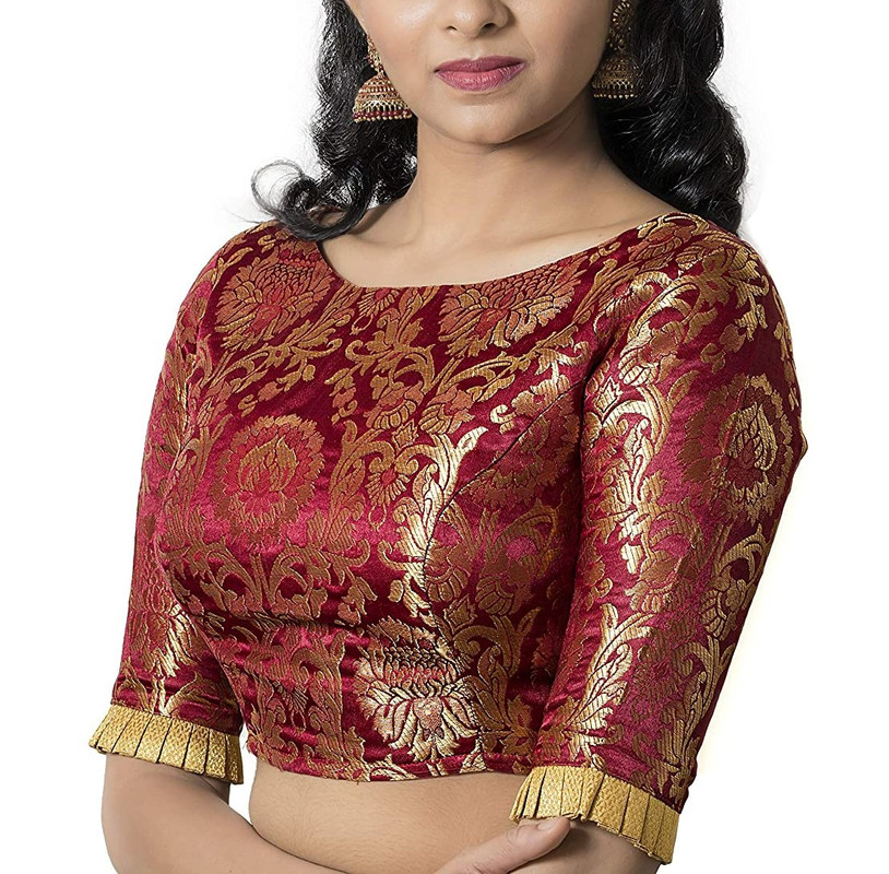 Brocade Saree Blouse Beautiful Lehenga Crop Top Ethnic Choli Boat Neck Partywear - Picture 76 of 110