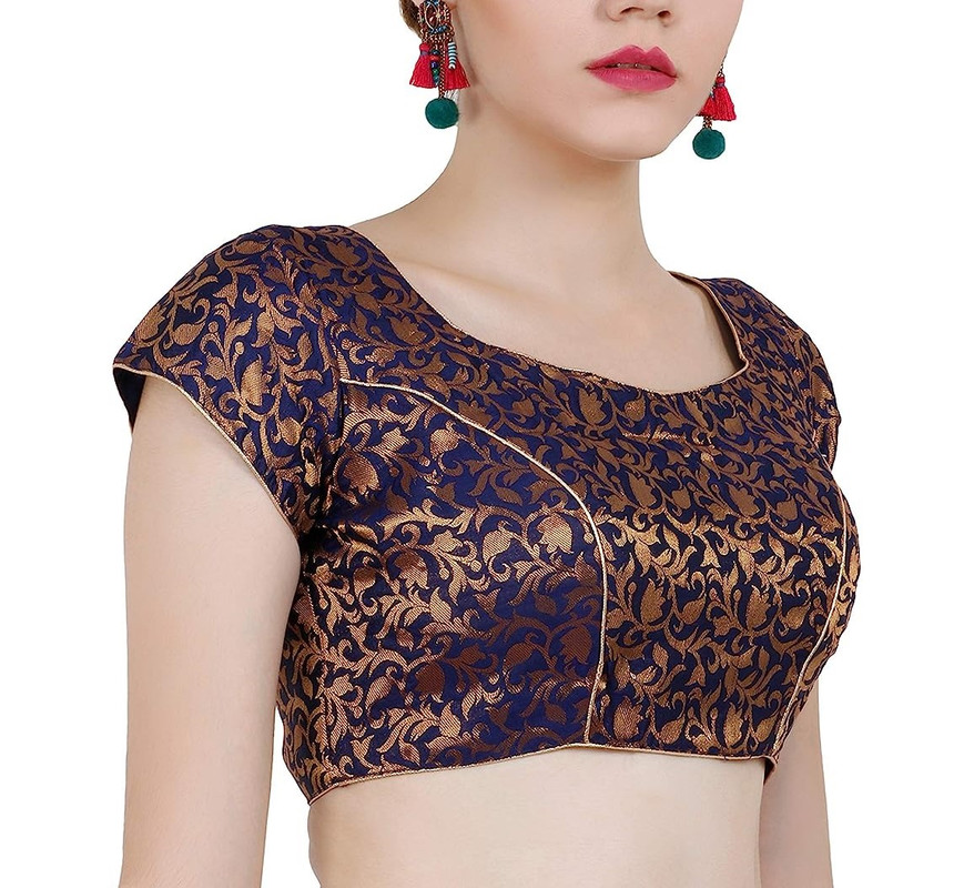 Women's Handmade Brocade Blouse Short Sleeve Saree Blouse Tunic Crop Top Choli - Picture 74 of 146