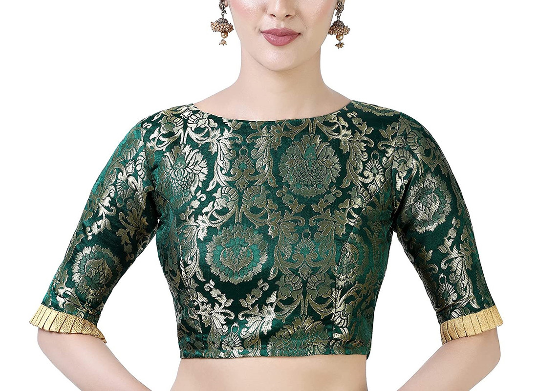 Brocade Saree Blouse Beautiful Lehenga Crop Top Ethnic Choli Boat Neck Partywear - Picture 27 of 110