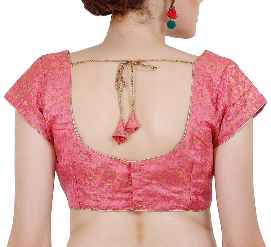 Women's Handmade Brocade Blouse Short Sleeve Saree Blouse Tunic Crop Top Choli - Picture 20 of 146