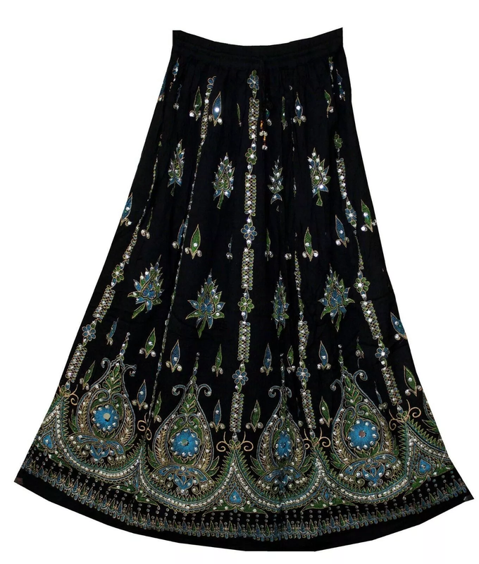 Women's Skirt Sequin Crinkle Handmade Gypsy Long Lehenga Hippie Boho Maxi Skirts - Bild 20 von 30