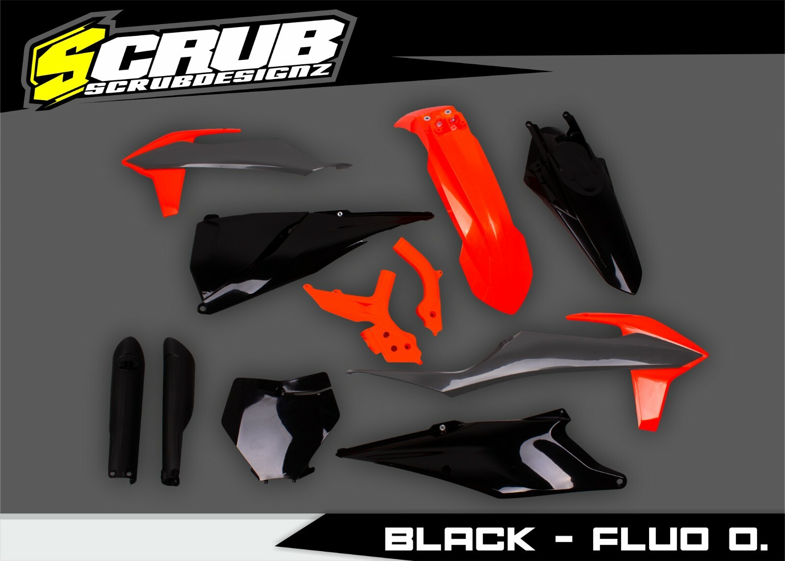 Plastics Kit Black Fluo O. KTM SX SX-F XC XC-F 2019-2022 125-150-250-300-350-450