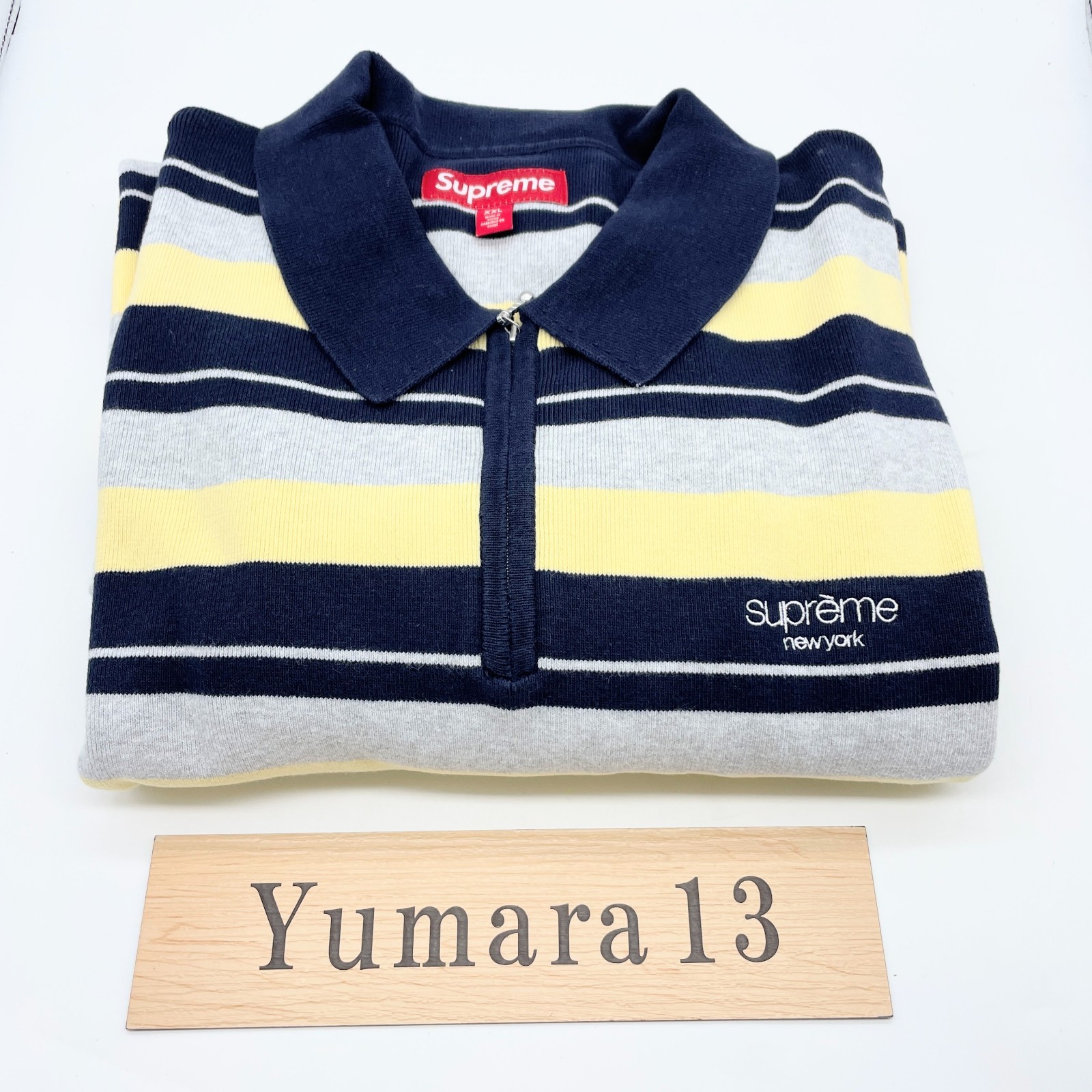トップス Supreme Stripe Zip Up Polo Sweater L Supreme Stripe Zip Up Polo Sweater Navy Men's - FW25 - US