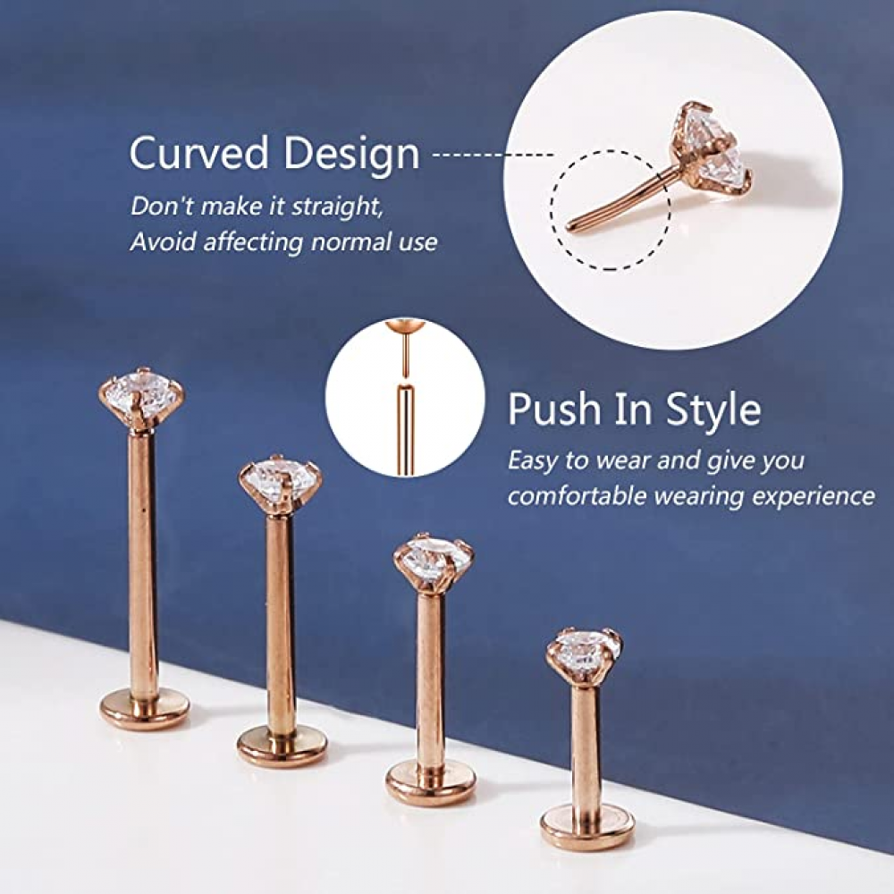 12Pcs 16G Threadless Lip Studs Stainless Steel CZ Helix Earring Labret Piercing - Picture 44 of 53