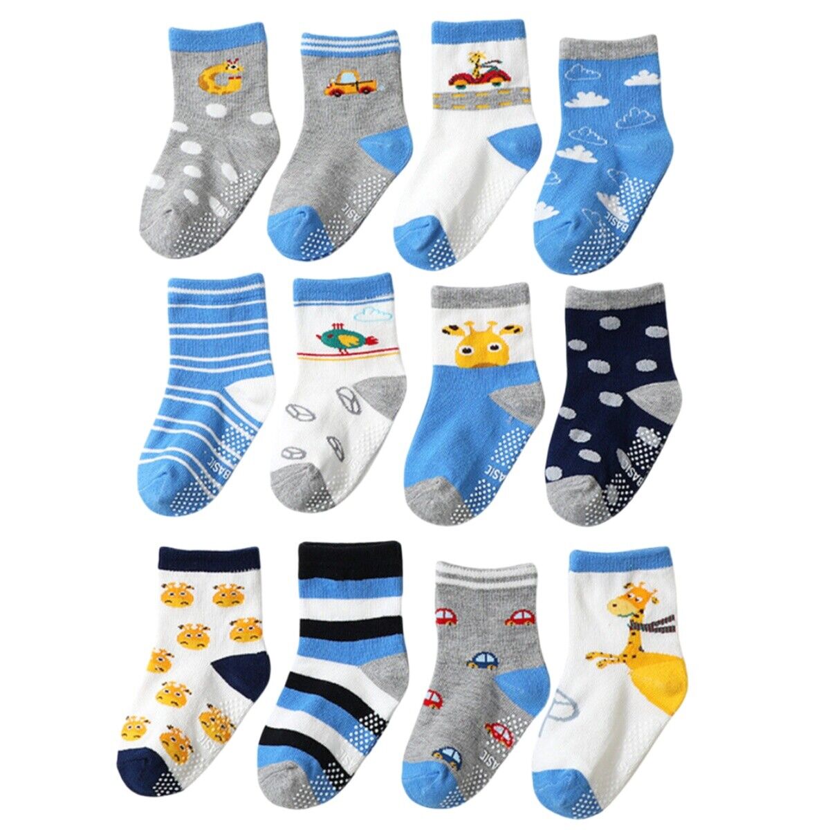 12-pack Baby Kids Boys Cotton Rich Non-slip Sea Creature Striped Socks Gift Set - Picture 8 of 10
