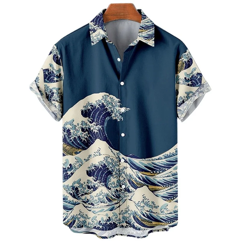Japanese Sea Ocean Wave Graphic Shirt Men Women 3D Print Hawaiian Beach Shirts - Picture 70 of 91