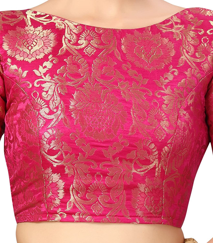 Brocade Saree Blouse Beautiful Lehenga Crop Top Ethnic Choli Boat Neck Partywear - Picture 25 of 110