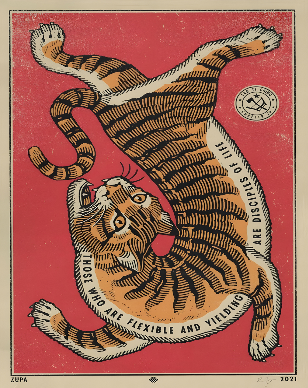 Flexible Tiger Wall Art Red Tao Zen Animal Poster - 12X16/16X20