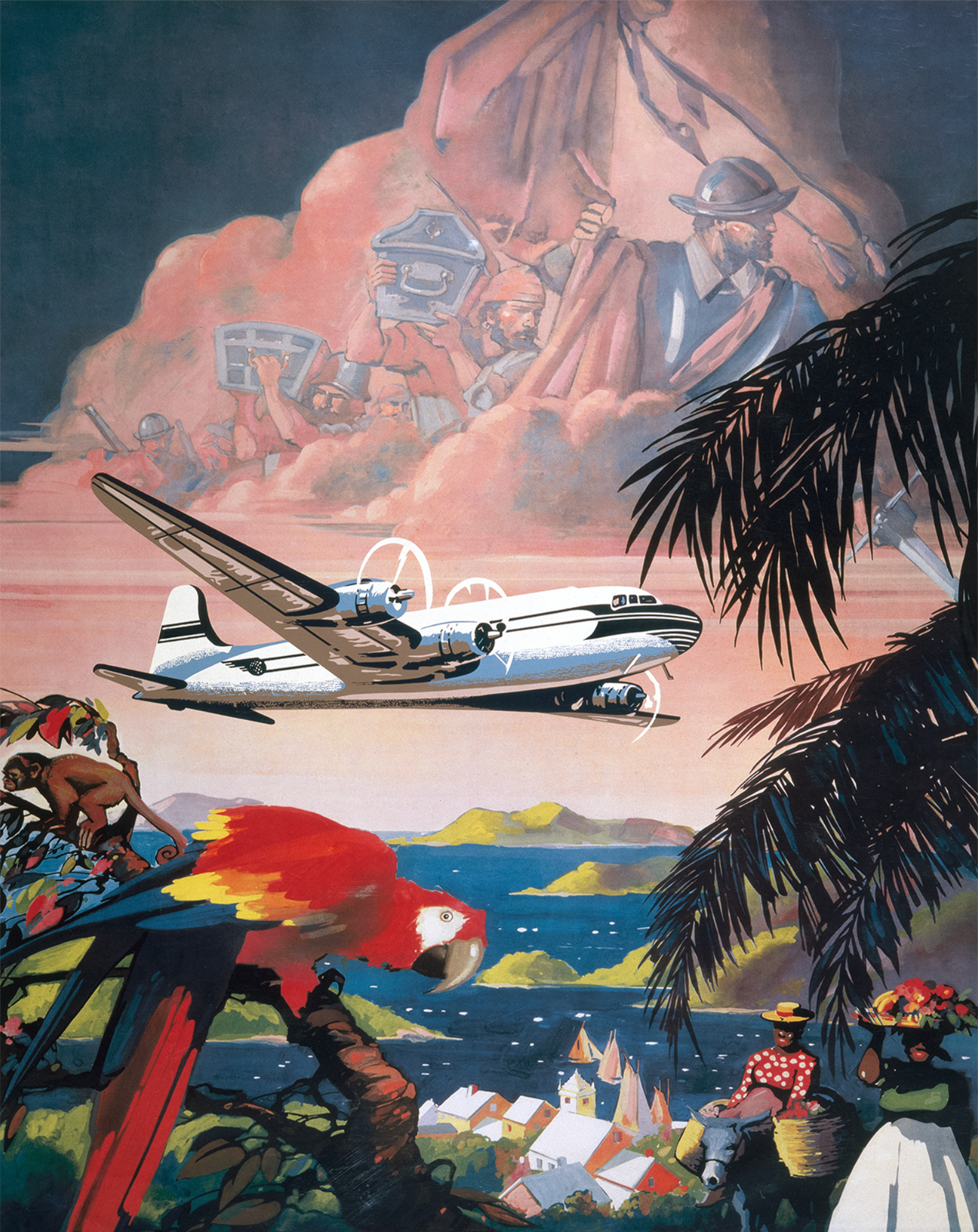 絵画 iCat air Parrot & Plane Wall Art - Caribbean Travel Poster - 12X16/16X20