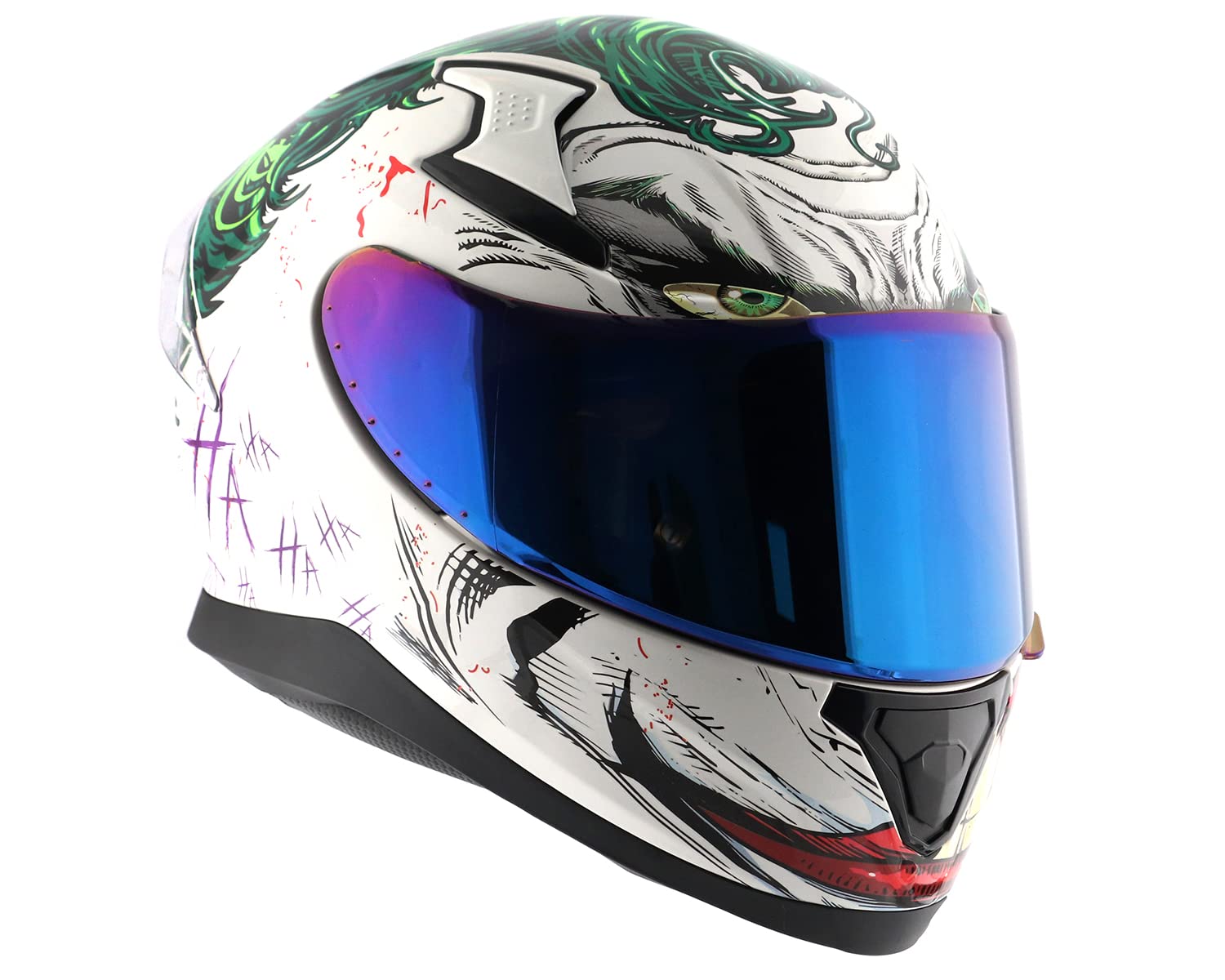 Casco de motocicleta Axor Apex "DC Joker" con visera azul iridio transparente y extra - Imagen 22 de 26