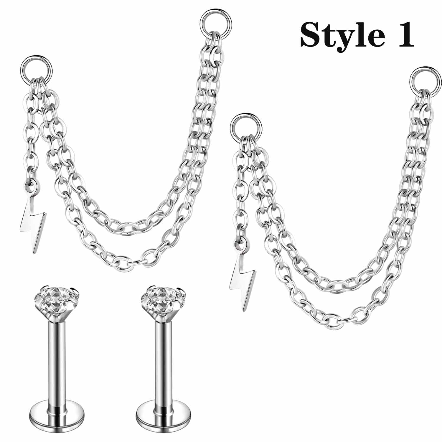 4Pcs/Lot Stainless Steel Stud Earrings Connector Chains CZ Helix Conch Piercing - Picture 23 of 28