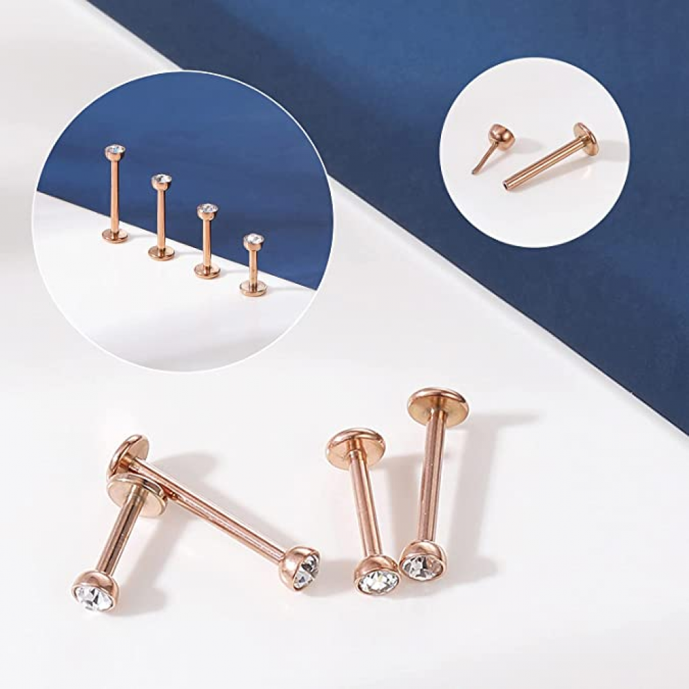 12Pcs 16G Threadless Lip Studs Stainless Steel CZ Helix Earring Labret Piercing - Picture 47 of 53