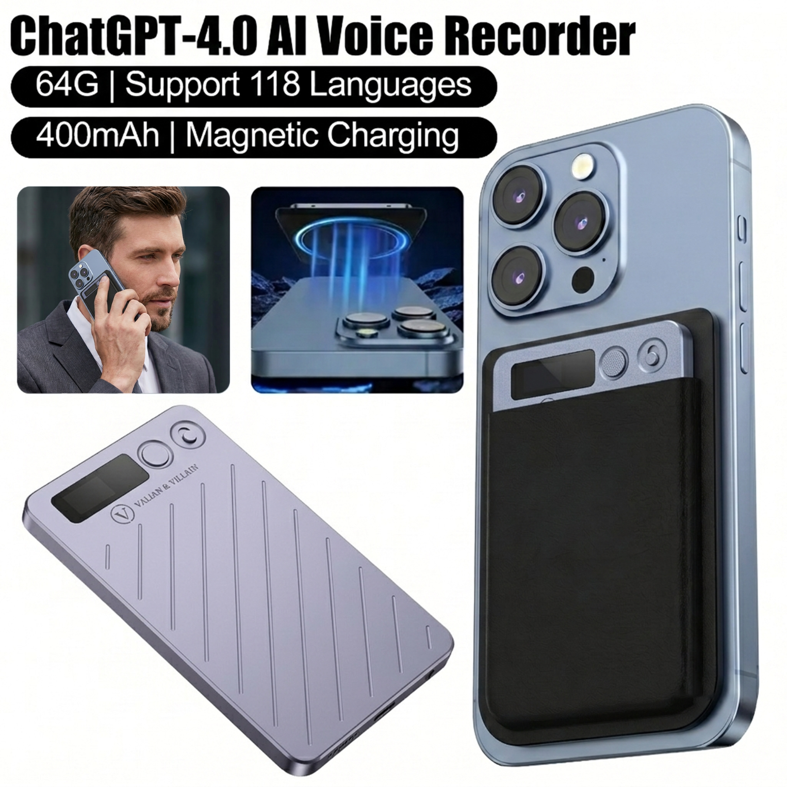 64GB Smart AI Voice Digital Recorder Translator Transcribe & Summarize Audio