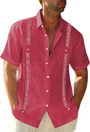 Herren Freizeithemd Guayabera Cuban Freizeit Kurzarm Bedruckt - Bild 26 von 37