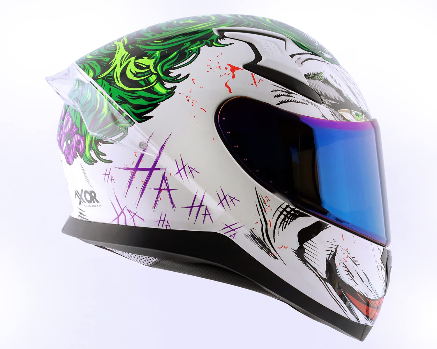Casco de motocicleta Axor Apex "DC Joker" con visera azul iridio transparente y extra - Imagen 18 de 26