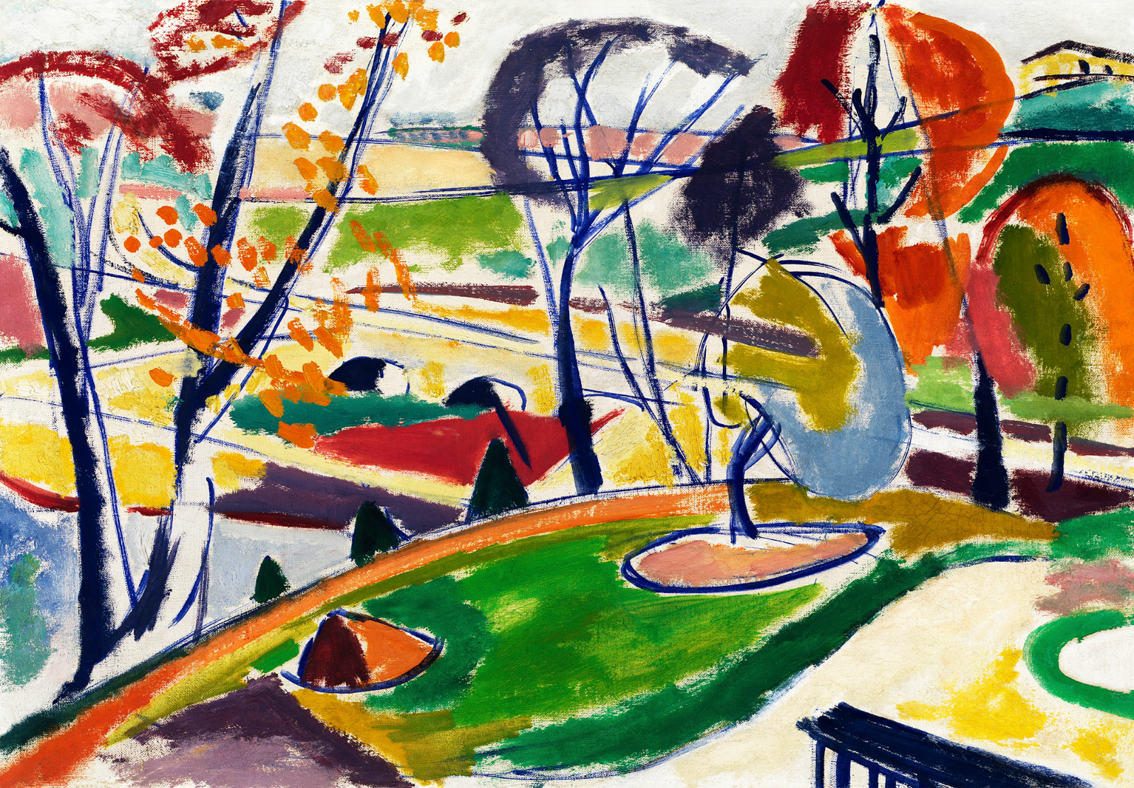 Autumn Landscape Poster Modern Abstract Park Wall Art - 16x12