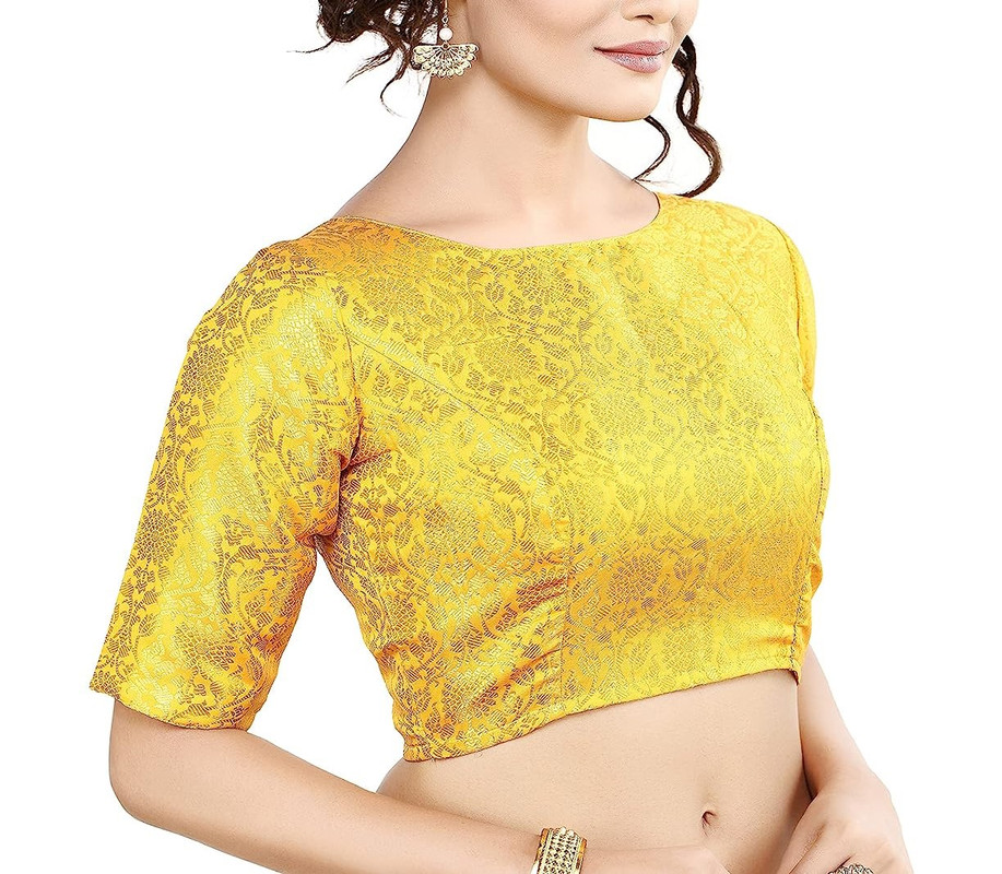 Women's Brocade Saree Blouse Bollywood Ethnic Lehenga Crop Top Tunic Partywear - Picture 93 of 98