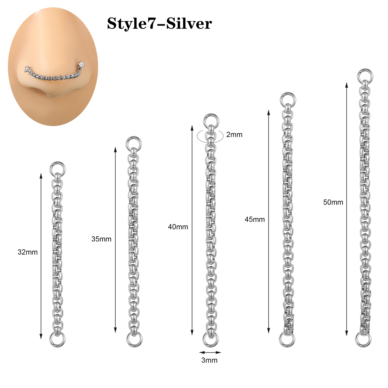5Pcs Stainless Steel Nose Chain Double Nostril Piercing for Women Men Jewelry - Picture 81 of 104