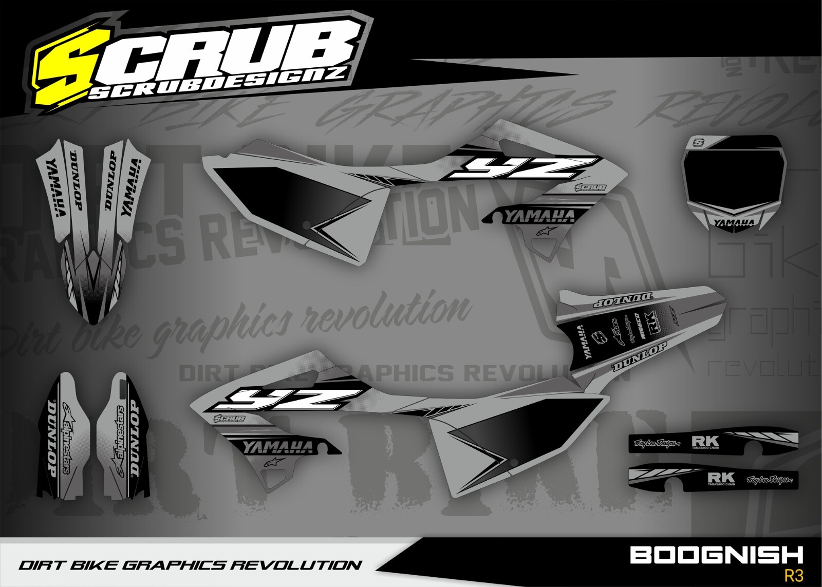 Graphics YZ125 YZ250 Yamaha 2022 2023 2024 Decals Stickers SCRUB