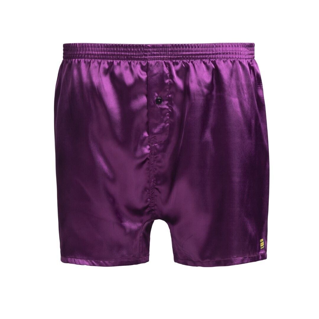 Mens Satin Boxer Shorts Purple Silky Luxury Comfort Fit Underwear