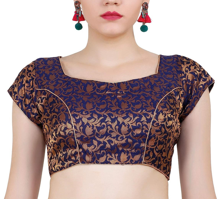Women's Handmade Brocade Blouse Short Sleeve Saree Blouse Tunic Crop Top Choli - Picture 63 of 146