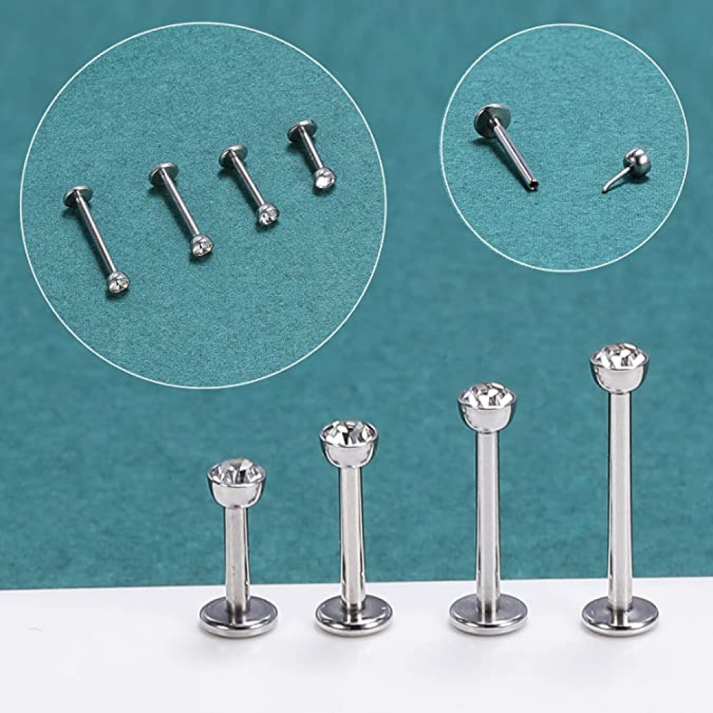 12Pcs 16G Threadless Lip Studs Stainless Steel CZ Helix Earring Labret Piercing - Picture 28 of 53