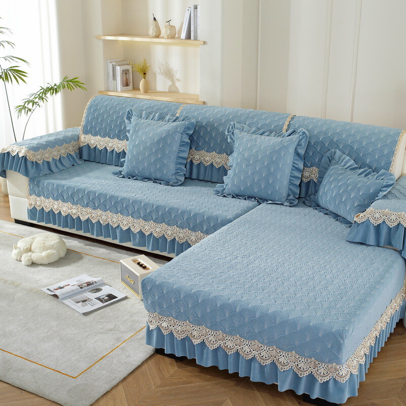 Lace Plush Sofa Cover Non Slip Quilted Couch Protector