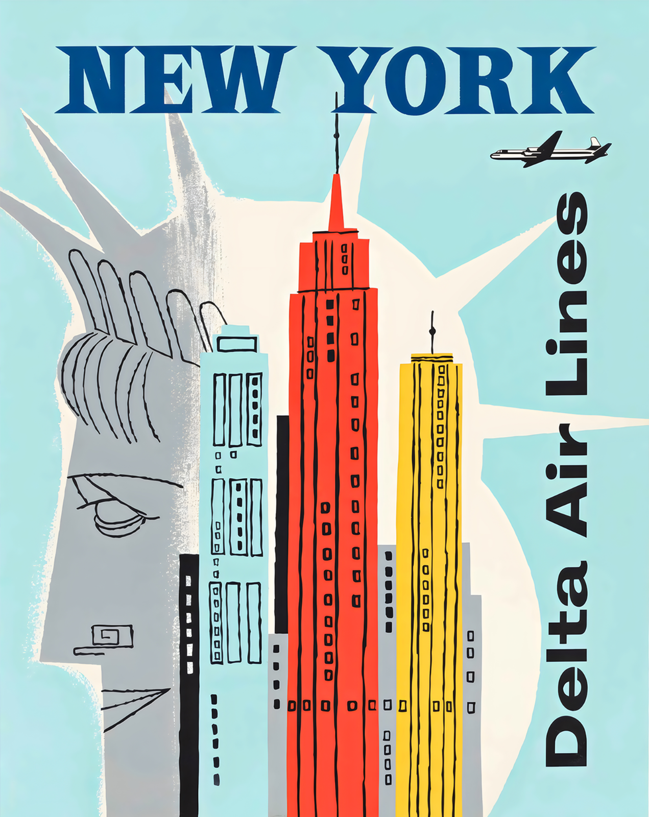 New York Delta Air Lines Poster Statue of Liberty Art – 12X16/16X20/18X24/24X36