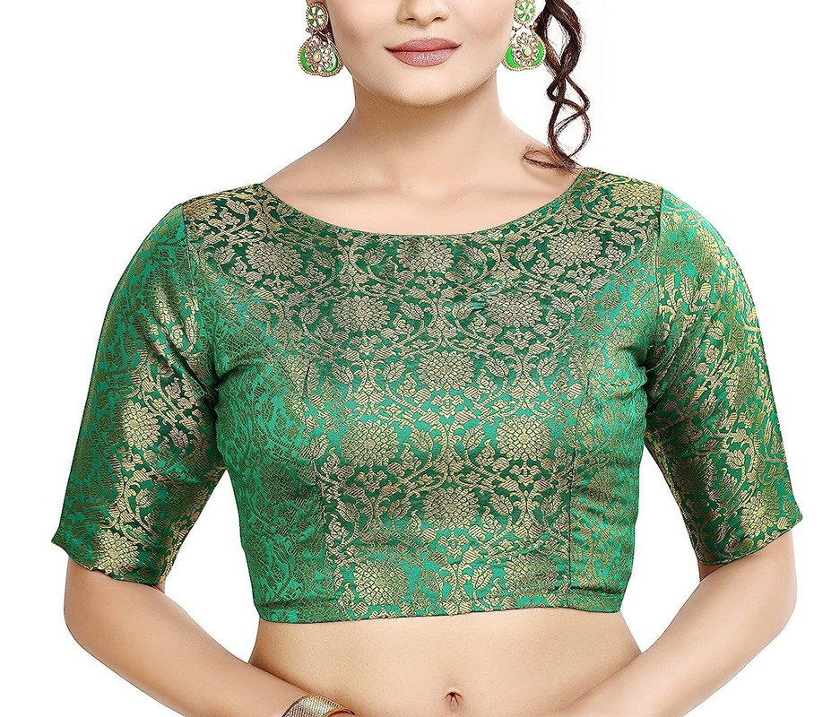 Women's Brocade Saree Blouse Bollywood Ethnic Lehenga Crop Top Tunic Partywear - Picture 27 of 98