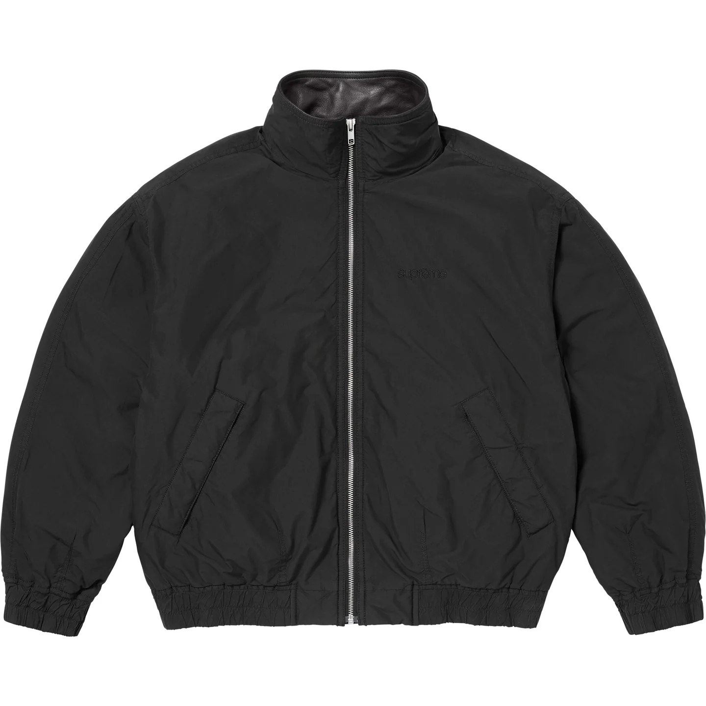 Supreme Leather Collar Utility Jacket Black Olive Blue Plaid