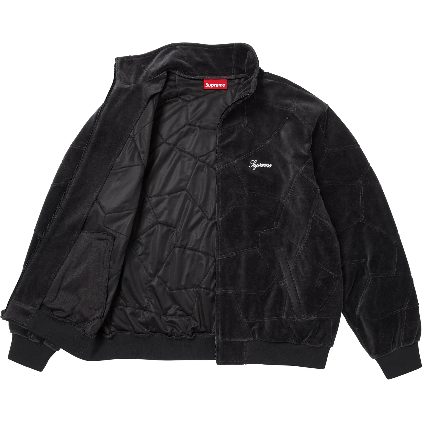 Supreme Patchwork Velour Track Jacket Black Dark Navy Tan 3colors