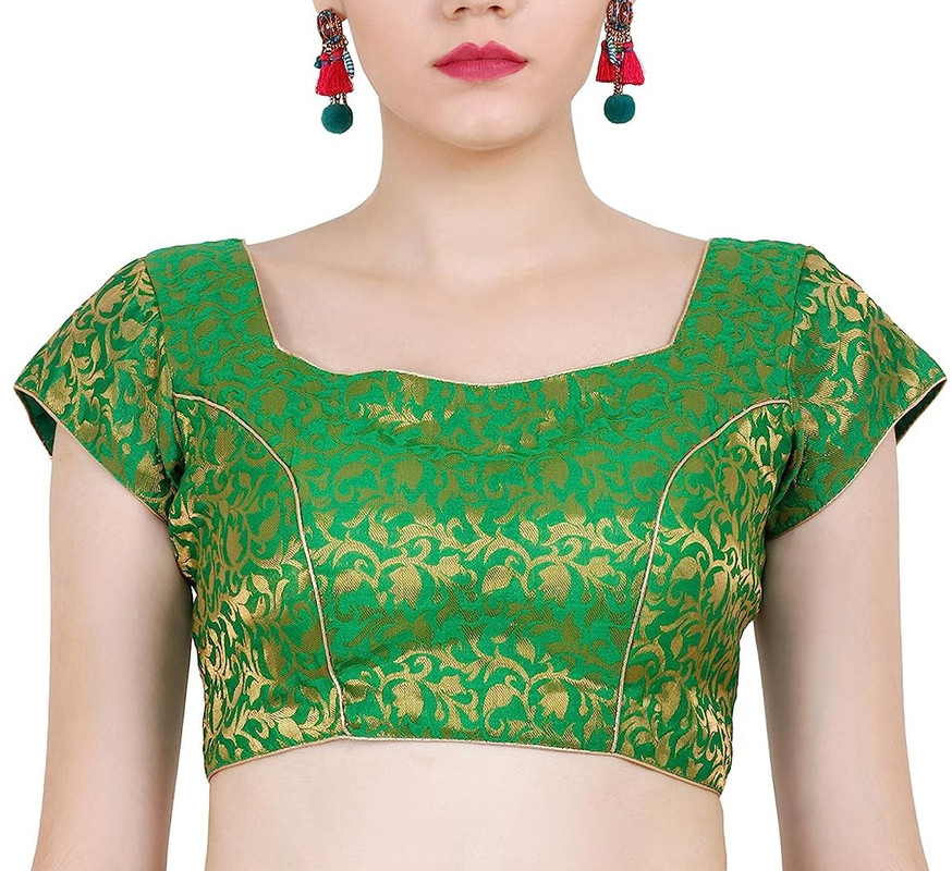 Women's Handmade Brocade Blouse Short Sleeve Saree Blouse Tunic Crop Top Choli - Picture 39 of 146