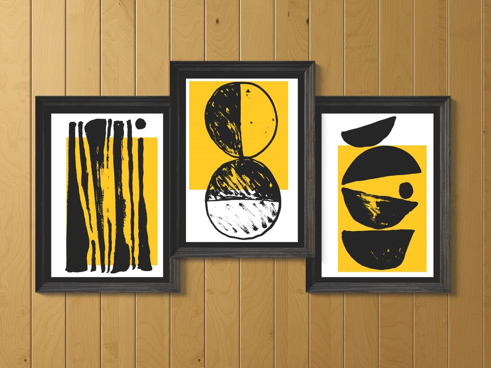 Minimal Abstract Black/Yellow Large Art Print, Wall Art, Decoration, A3+ Retro