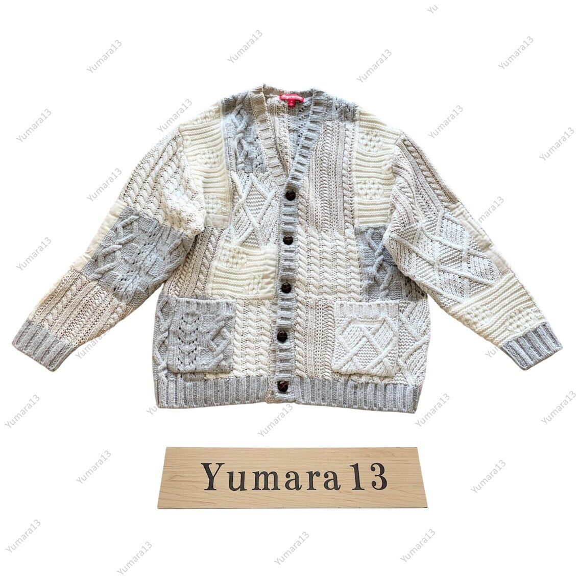 Supreme Patchwork Cable Knit Cardigan 2colors Black Ivory Size X